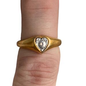 Estate Vintage Diamond Chip Gold Plated Heart Ring Unisex Men Woman Jewelry